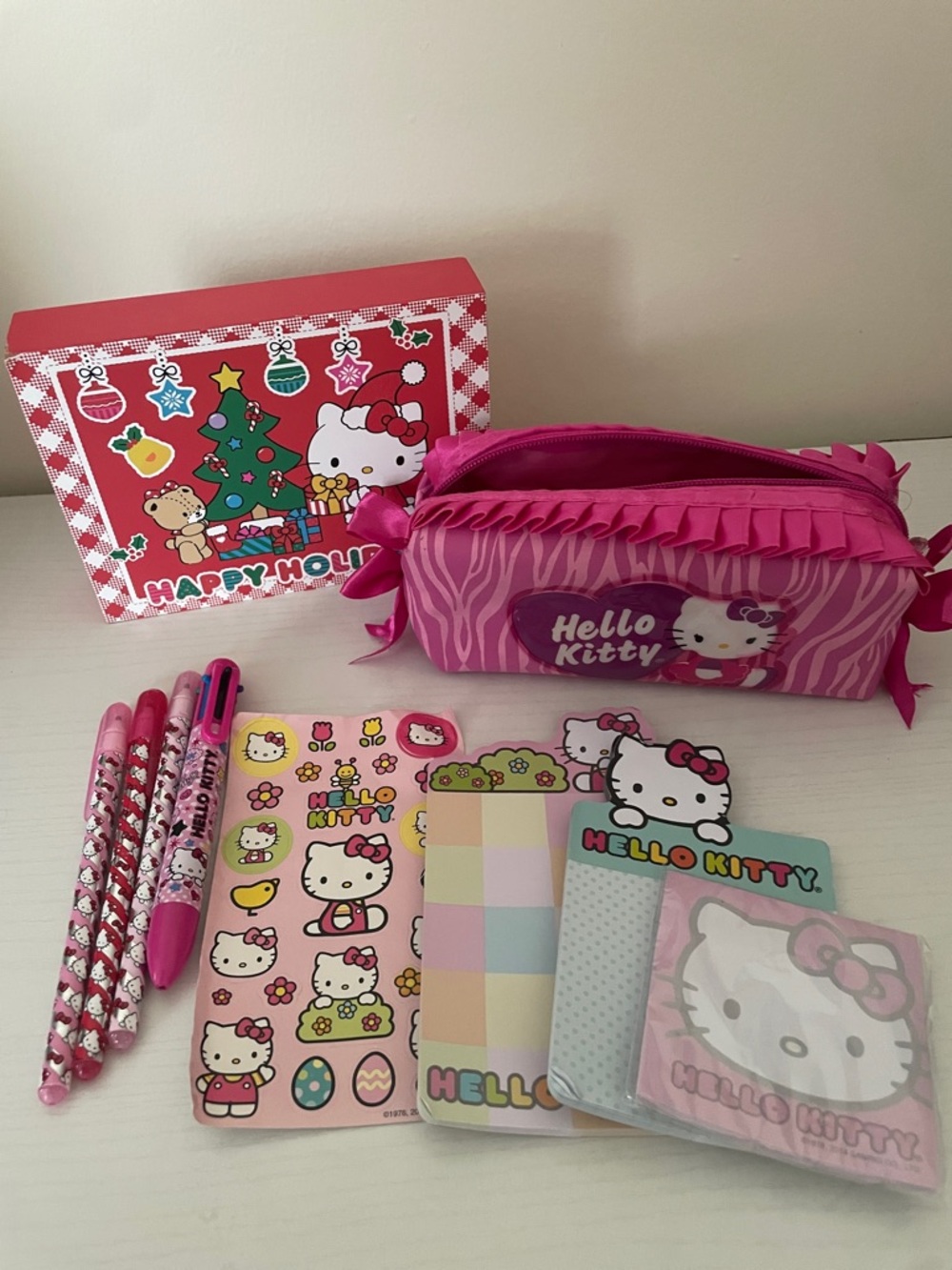 Hello Kitty Pink Ruffle Pouch with Matching Stationery Set